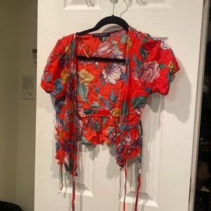 Orange floral cropped wrap top